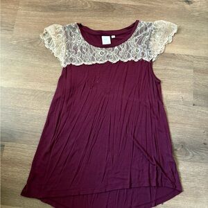 Women's Lace Yoke Top - Burgundy